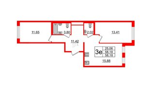 Квартира в ЖК ЦДС Мурино Space, 2 комнатная, 58.18 м², 2 этаж