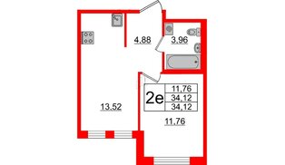 Квартира в ЖК ЦДС Мурино Space, 1 комнатная, 34.12 м², 1 этаж