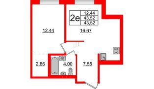Квартира в ЖК ЦДС Мурино Space, 1 комнатная, 43.52 м², 1 этаж