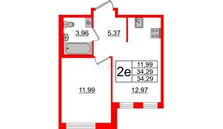 Квартира в ЖК ЦДС Мурино Space, 1 комнатная, 34.29 м², 2 этаж