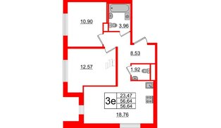 Квартира в ЖК ЦДС Мурино Space, 2 комнатная, 56.64 м², 2 этаж