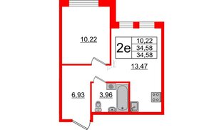 Квартира в ЖК ЦДС Мурино Space, 1 комнатная, 34.58 м², 2 этаж
