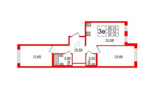 Квартира в ЖК ЦДС Мурино Space, 2 комнатная, 57.12 м², 1 этаж