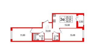 Квартира в ЖК ЦДС Мурино Space, 2 комнатная, 57.58 м², 7 этаж