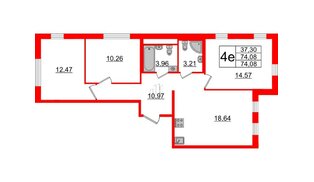 Квартира в ЖК ЦДС Мурино Space, 3 комнатная, 74.08 м², 2 этаж