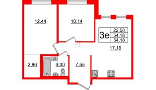 Квартира в ЖК ЦДС Мурино Space, 2 комнатная, 54.18 м², 3 этаж