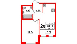 Квартира в ЖК ЦДС Мурино Space, 1 комнатная, 34.1 м², 1 этаж