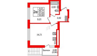 Квартира в ЖК Стерео-4, 1 комнатная, 31.63 м², 1 этаж