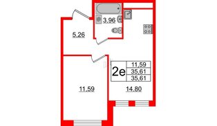 Квартира в ЖК ЦДС Мурино Space, 1 комнатная, 35.61 м², 3 этаж