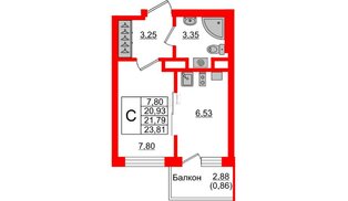 Квартира в ЖК Стерео-4, студия, 21.79 м², 3 этаж