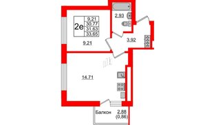 Квартира в ЖК Стерео-4, 1 комнатная, 31.63 м², 6 этаж