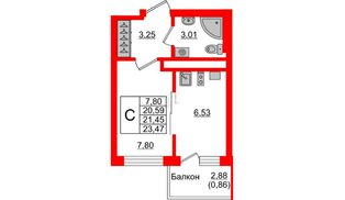Квартира в ЖК Стерео 4, студия, 21.45 м², 7 этаж