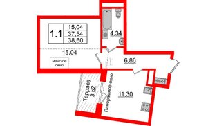 Квартира в ЖК Зеленый квартал на Пулковских высотах, 1 комнатная, 37.54 м², 5 этаж