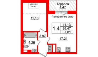 Квартира в ЖК Зеленый квартал на Пулковских высотах, 1 комнатная, 36.47 м², 5 этаж