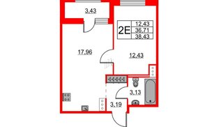 Квартира в ЖК ID Мурино 2, 1 комнатная, 38.43 м², 3 этаж