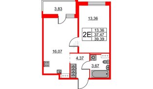 Квартира в ЖК ID Мурино 2, 1 комнатная, 39.39 м², 9 этаж