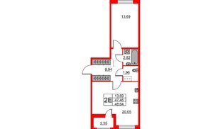 Квартира в ЖК ID Мурино 2, 1 комнатная, 48.64 м², 11 этаж