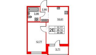 Квартира в ЖК ID Мурино 2, 1 комнатная, 39.96 м², 2 этаж