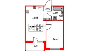 Квартира в ЖК ID Мурино 2, 1 комнатная, 39.44 м², 3 этаж