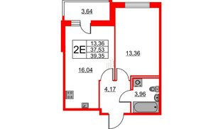 Квартира в ЖК ID Мурино 2, 1 комнатная, 39.35 м², 2 этаж