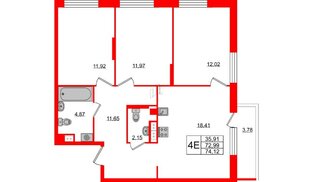 Квартира в ЖК Дом на Васильевском, 3 комнатная, 76.77 м², 9 этаж