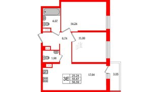 Квартира в ЖК Дом на Васильевском, 2 комнатная, 58.72 м², 11 этаж