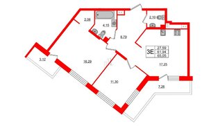 Квартира в ЖК Дом на Васильевском, 2 комнатная, 61.63 м², 12 этаж