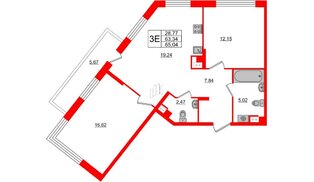 Квартира в ЖК Дом на Васильевском, 2 комнатная, 69.01 м², 6 этаж