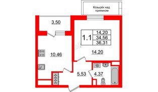 Квартира в ЖК Зеленый квартал на Пулковских высотах, 1 комнатная, 34.56 м², 1 этаж