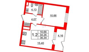 Квартира в ЖК Зеленый квартал на Пулковских высотах, 1 комнатная, 34.26 м², 1 этаж