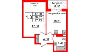 Квартира в ЖК Зеленый квартал на Пулковских высотах, 1 комнатная, 36.67 м², 5 этаж