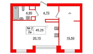 Квартира в ЖК «Аура», 1 комнатная, 44.6 м², 1 этаж