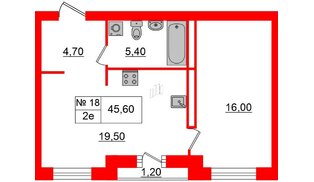 Квартира в ЖК «Аура», 1 комнатная, 45.9 м², 4 этаж