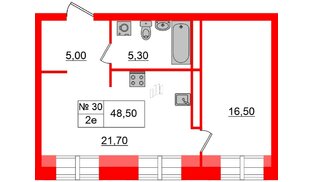 Квартира в ЖК «Аура», 1 комнатная, 48.5 м², 6 этаж