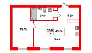 Квартира в ЖК «Аура», 1 комнатная, 49.1 м², 5 этаж