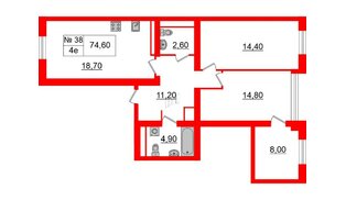 Квартира в ЖК «Аура», 2 комнатная, 74.3 м², 1 этаж
