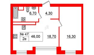 Квартира в ЖК «Аура», 1 комнатная, 46 м², 3 этаж