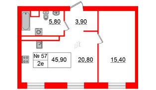 Квартира в ЖК «Аура», 1 комнатная, 47.8 м², 5 этаж