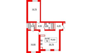 Квартира в ЖК «Аура», 2 комнатная, 76.5 м², 2 этаж