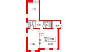 Квартира в ЖК «Аура», 2 комнатная, 78.5 м², 6 этаж