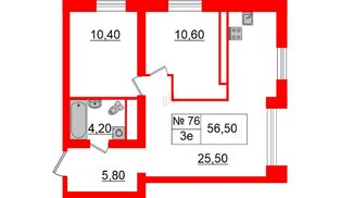 Квартира в ЖК «Аура», 2 комнатная, 55.7 м², 3 этаж