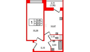 Квартира в ЖК Удача, 1 комнатная, 36.97 м², 8 этаж
