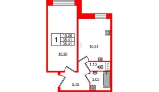 Квартира в ЖК Удача, 1 комнатная, 35.41 м², 2 этаж