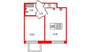 Квартира в ЖК Удача, 1 комнатная, 44.54 м², 2 этаж