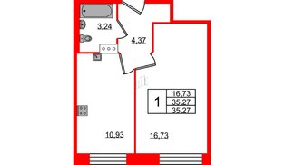 Квартира в ЖК Удача, 1 комнатная, 35.27 м², 2 этаж