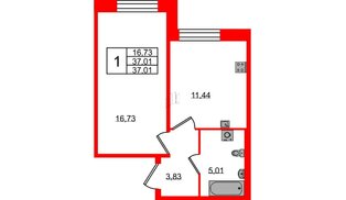 Квартира в ЖК Удача, 1 комнатная, 37.01 м², 1 этаж