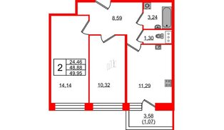 Квартира в ЖК Удача, 2 комнатная, 49.95 м², 4 этаж