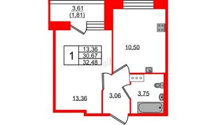 Квартира в ЖК Удача, 1 комнатная, 32.48 м², 3 этаж