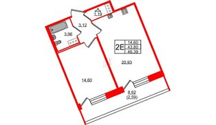 Квартира в ЖК Удача, 1 комнатная, 46.39 м², 3 этаж