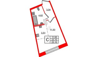 Квартира в ЖК Удача, студия, 23 м², 2 этаж